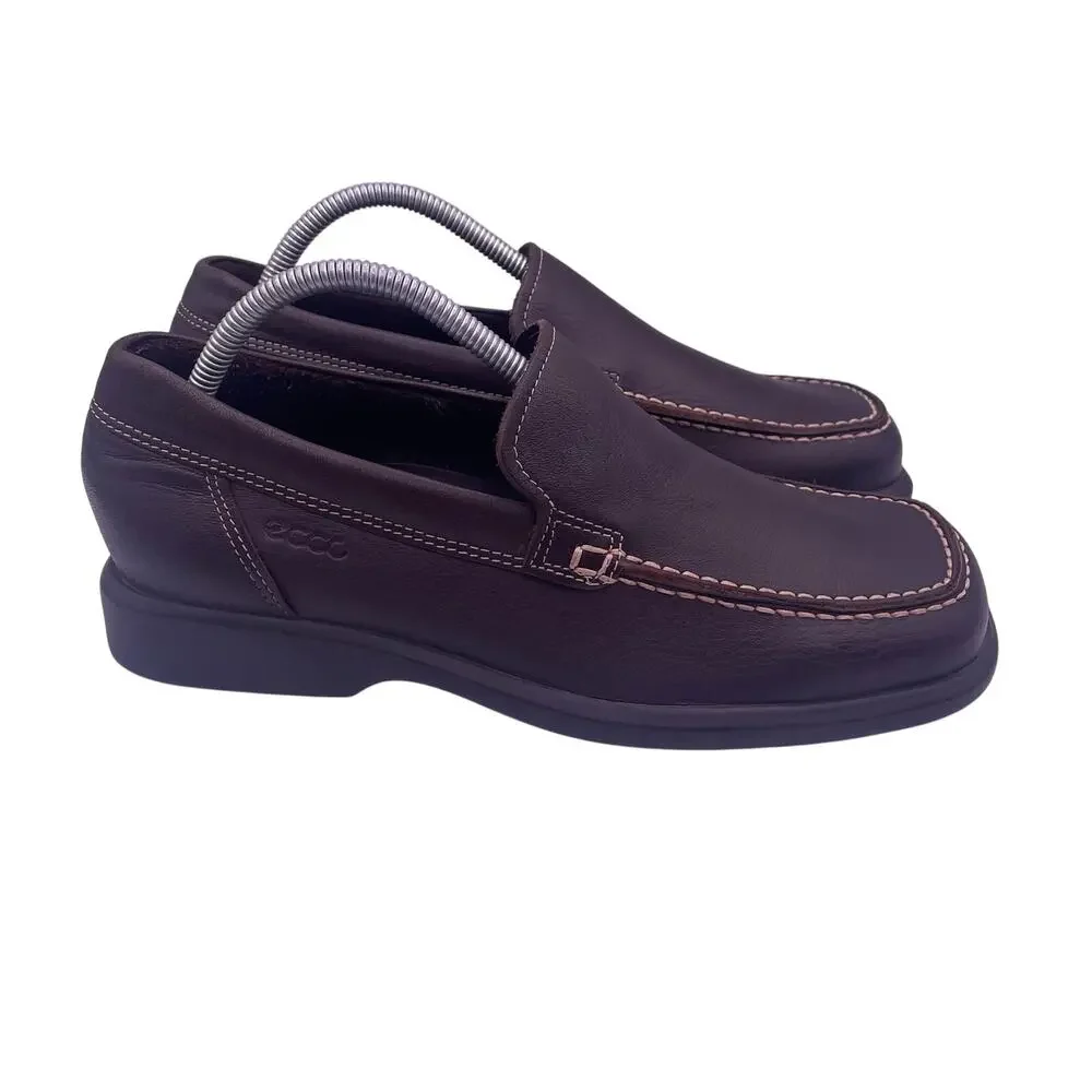 ECCO Brown Leather Loafers Slip On Comfort Dress Casual Mens 7.5